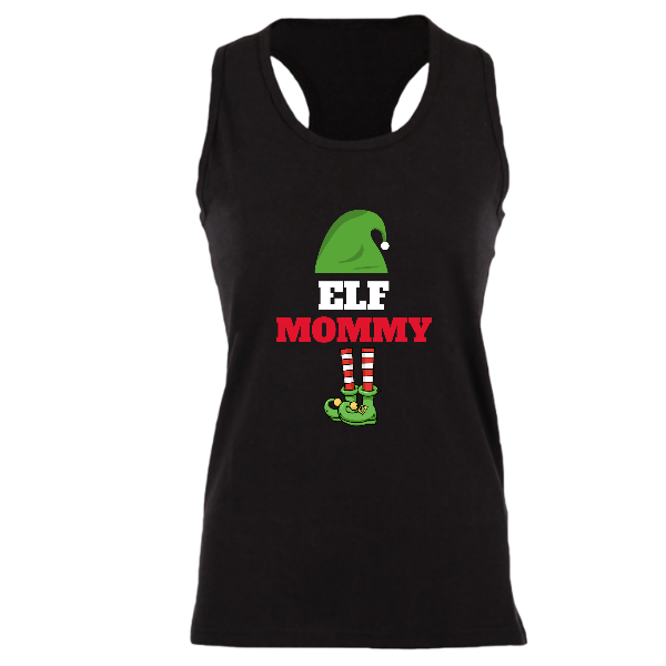 Alizteasetees Womens Racerback – Elf Mommy.