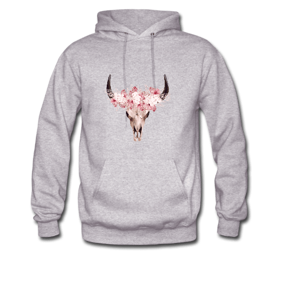 Pink flower cow skull hoodie