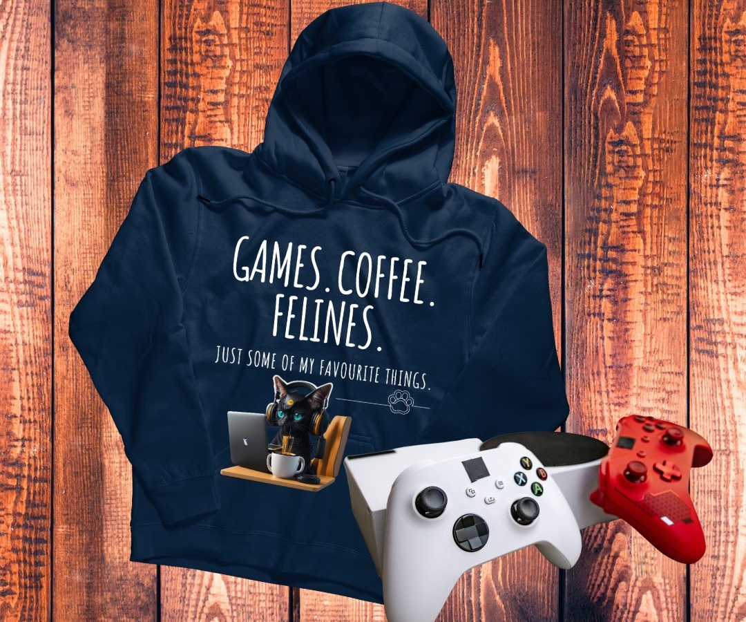 Coffee.Games.Felines Men and Woman Hoodie