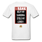 White tee with funny daily rank poster