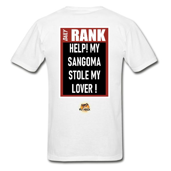 White tee with funny daily rank poster