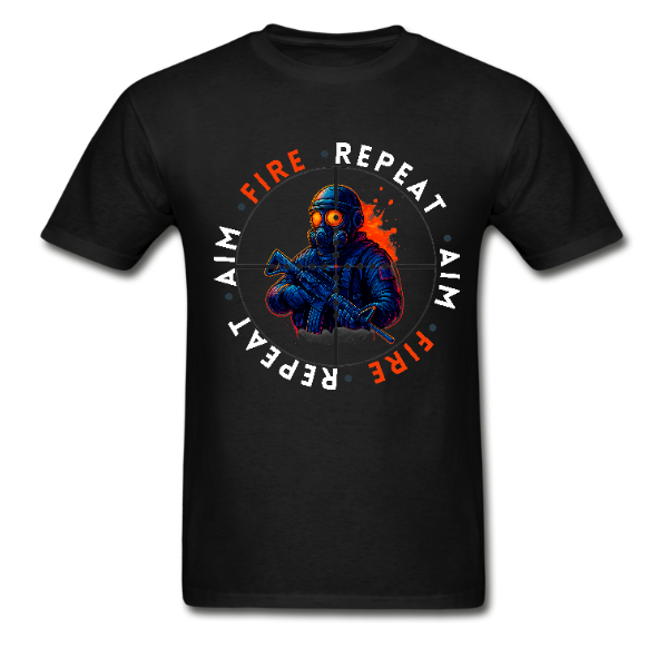 Aim, Fire Repeat T-Shirt Black560329Blackfront
